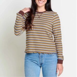 Toad&Co Foothill Crew Waffle Knit Top Size XL Ruffle Hem Thermal Layering Casual